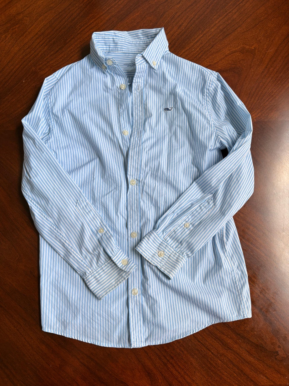 Vineyard Vines Performance Light Blue and White Striped Button-Down Shirt Small